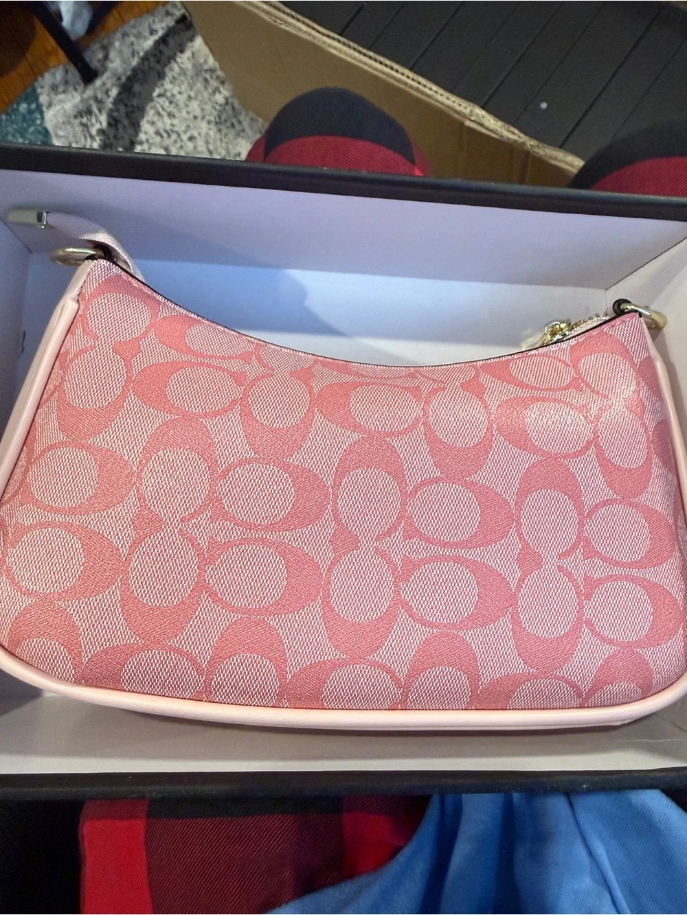 Coach Pink Signature Jacquard Shoulder Bag with Gold Logo